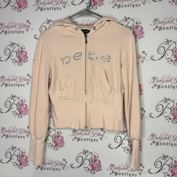 Bebe Pink Hoodie Jacket sweater bling Swarovski crystal cargo style top